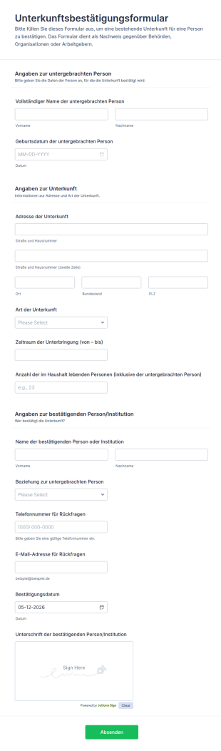 Unterkunftsbestätigungsformular