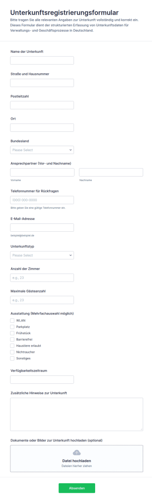 Unterkunftsregistrierung Formular