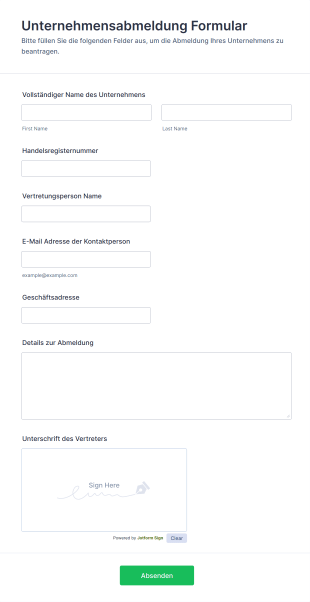 Unternehmensabmeldung Formular
