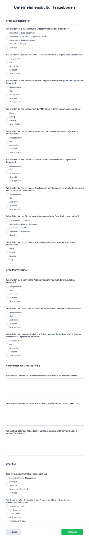 Unternehmenskultur Fragebogen