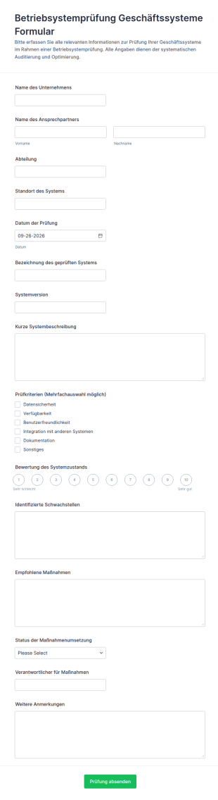 Unternehmenssysteme Überprüfungsbogen