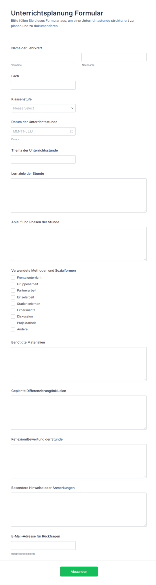 Unterrichtsplanung Formular
