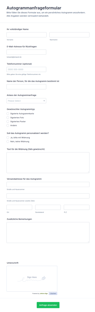 Unterschriftenanfrage Formular