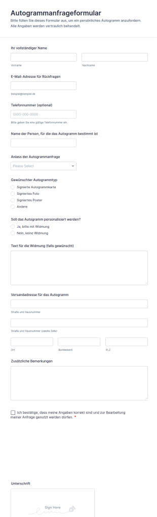 Unterschriftenanfrage Formular