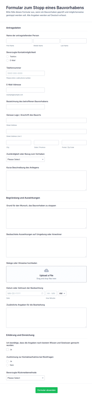Unterschriftenliste Zum Baustopp Formular