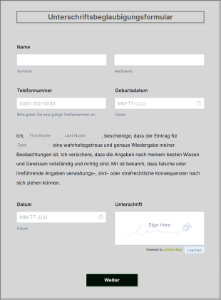 Unterschriftsbeglaubigungsformular