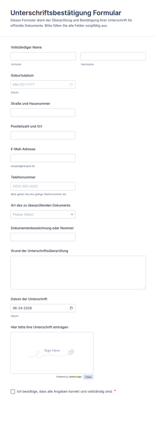 Unterschriftsbestätigung Formular