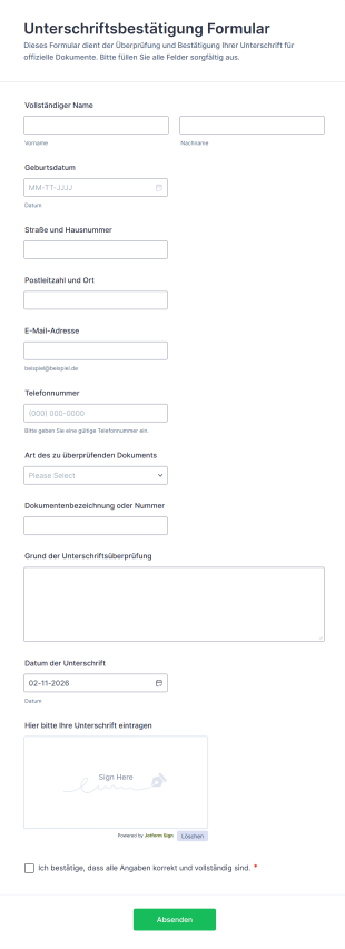 Unterschriftsbestätigung Formular