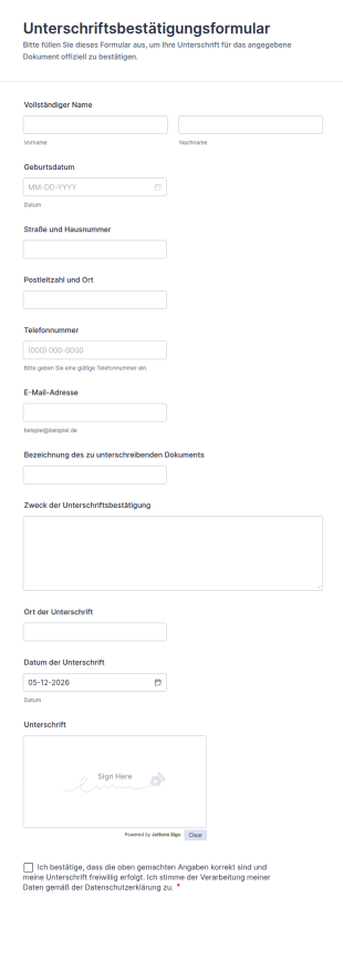 Unterschriftsbestätigungsformular