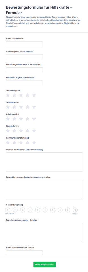 Unterstützendes Personal Bewertungsformular