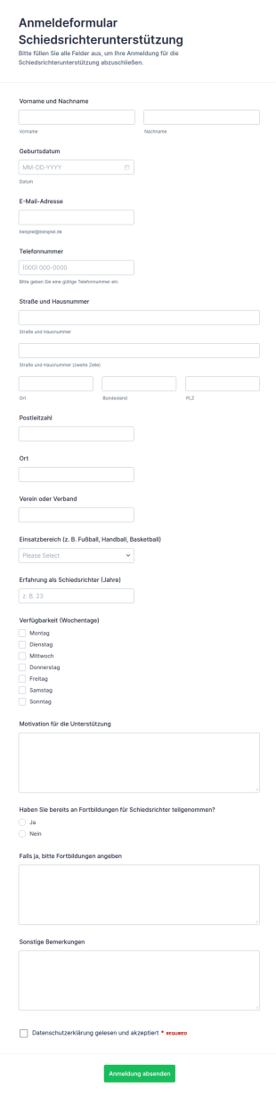 Unterstützungsanmeldung Für Schiedsrichter