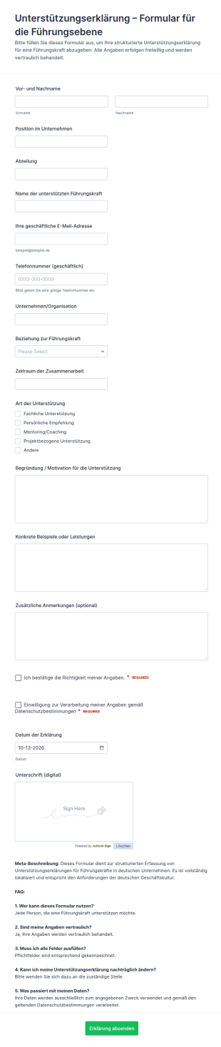 Unterstützungserklärung Für Die Führung Survey