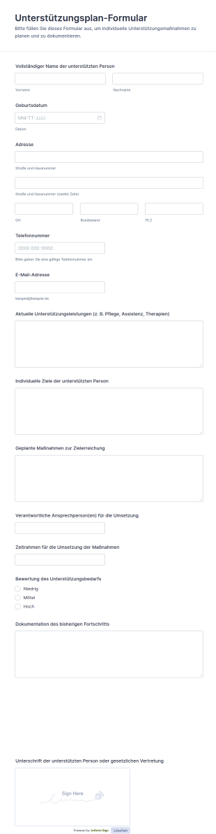 Unterstützungsplan Formular