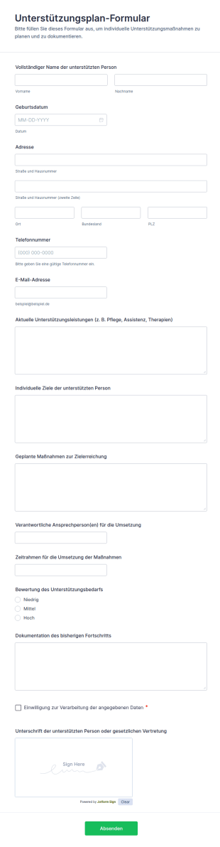 Unterstützungsplan Formular