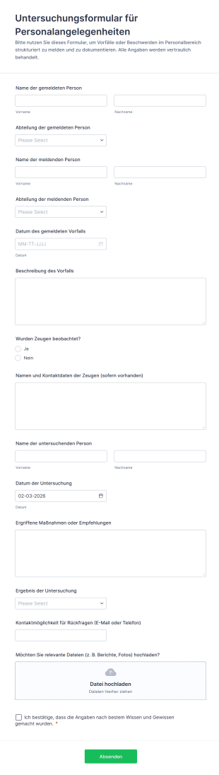 Untersuchungsformular Für Personalangelegenheiten