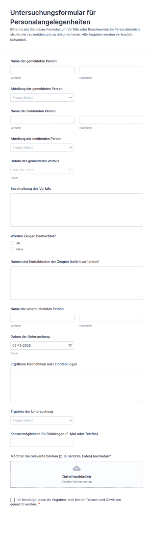 Untersuchungsformular Für Personalangelegenheiten