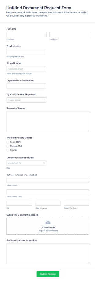 Untitled Document Request Form Template