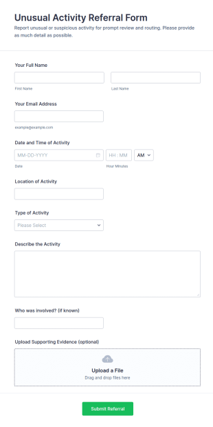 Unusual Activity Referral Form Template