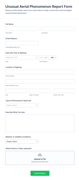 Unusual Aerial Phenomenon Report Form Template
