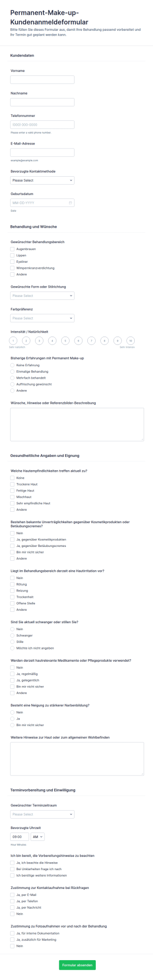 Unverbindliche Anfrage Für Dauerhafte Make Up Behandlungen
