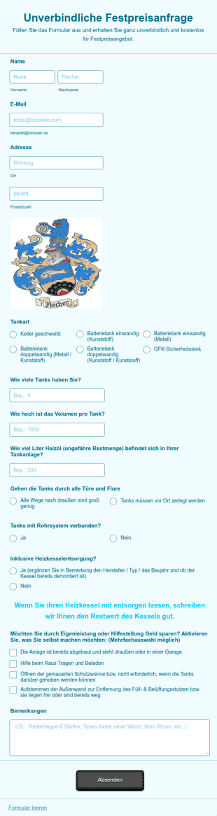 Unverbindliche Kostenanfrage