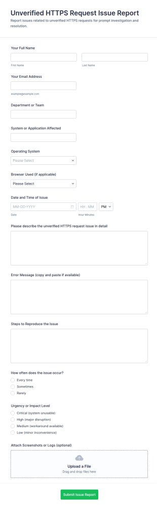 Unverified HTTPS Request Issue Report Form Template