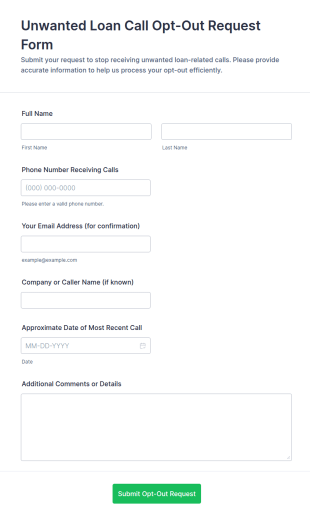 Unwanted Loan Call Opt Out Form Template