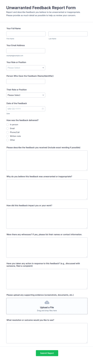 Unwarranted Feedback Report Form Template