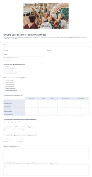 Unwind Your Essence Bedürfnisumfrage Form Template