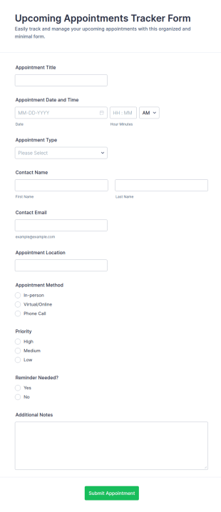 Upcoming Appointments Tracker Form Template