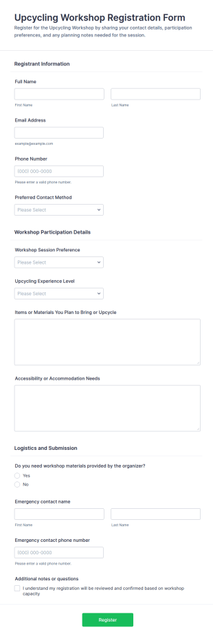 Upcycling Workshop Registration Form Template