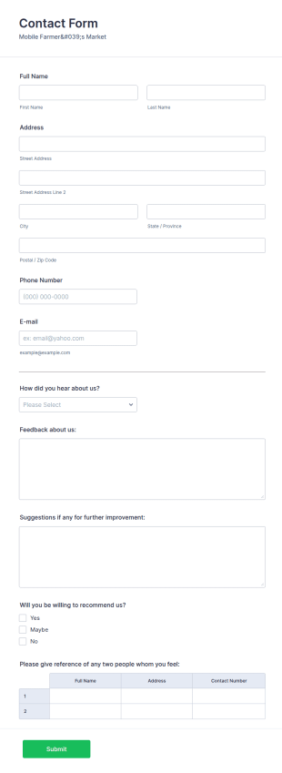 Update Contact Information Form Template