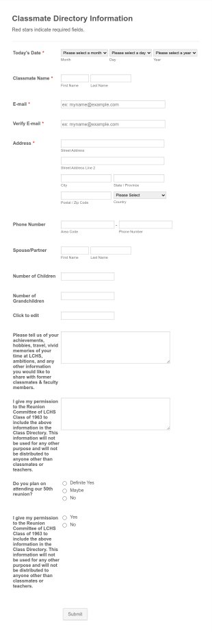 Alumni Contact Directory Form Template