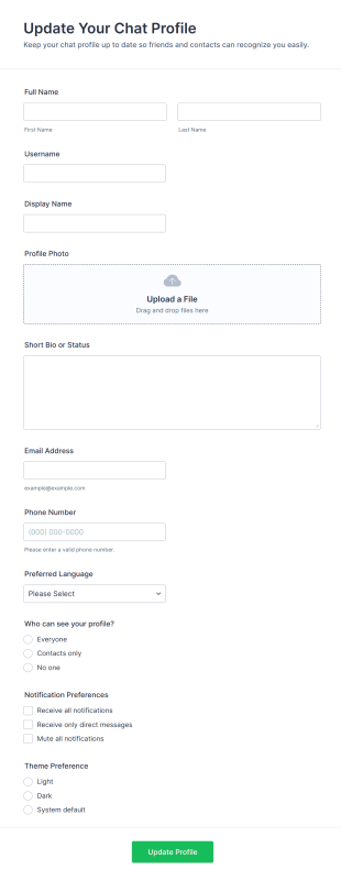 Update Your Chat Profile Form Template