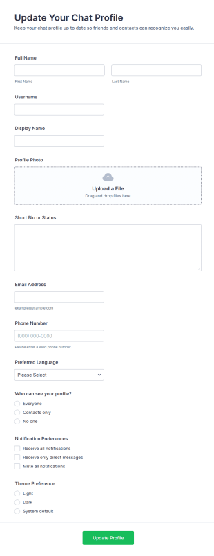 Chat Profile Update Form Template