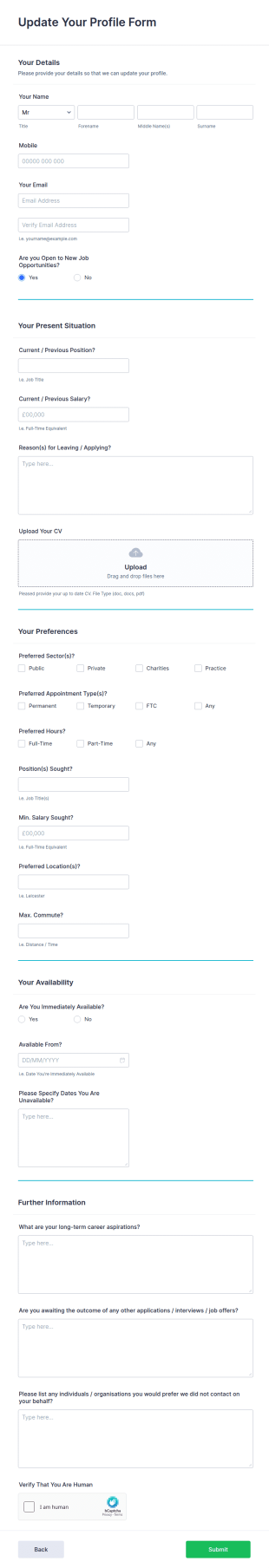 Update Your Profile Form Template