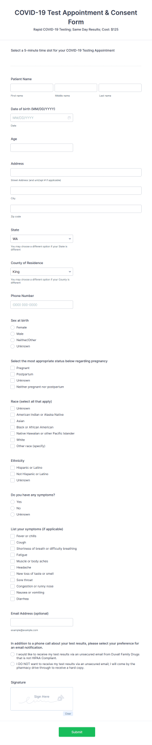 COVID 19 Rapid Test Appointment And Consent Form CPESN