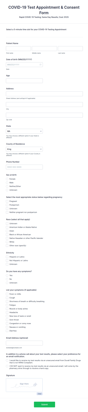 COVID 19 Rapid Test Appointment And Consent Form CPESN