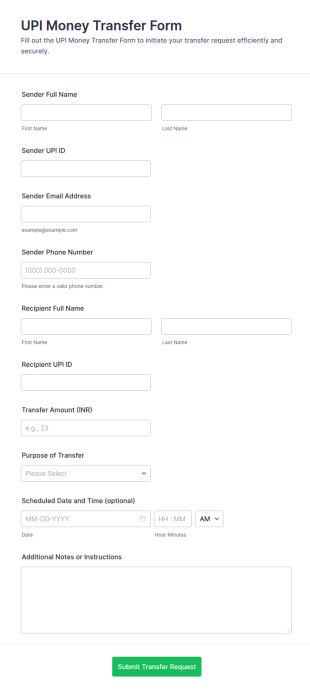 UPI Money Transfer Form Template