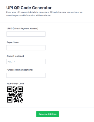 UPI QR Code Generator Form Template