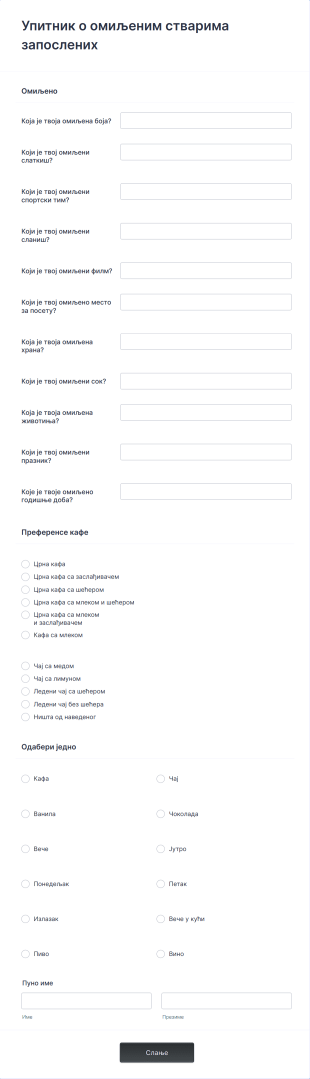 Упитник о омиљеним стварима запослених Form Template