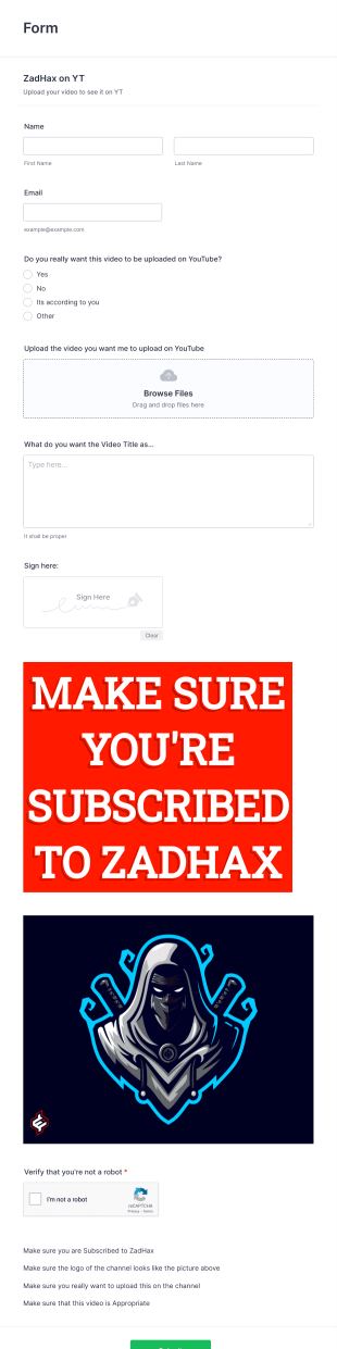 Upload A Video For YouTube Form Template
