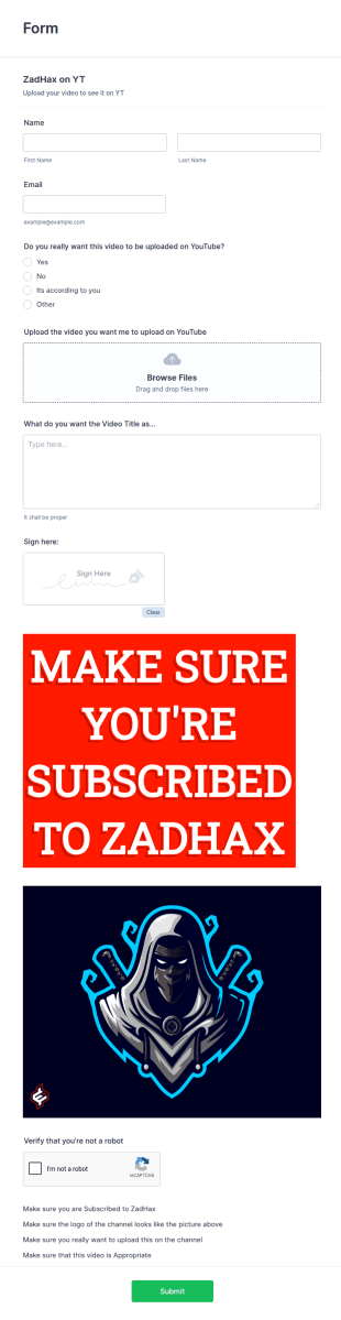 Upload A Video For YouTube Form Template