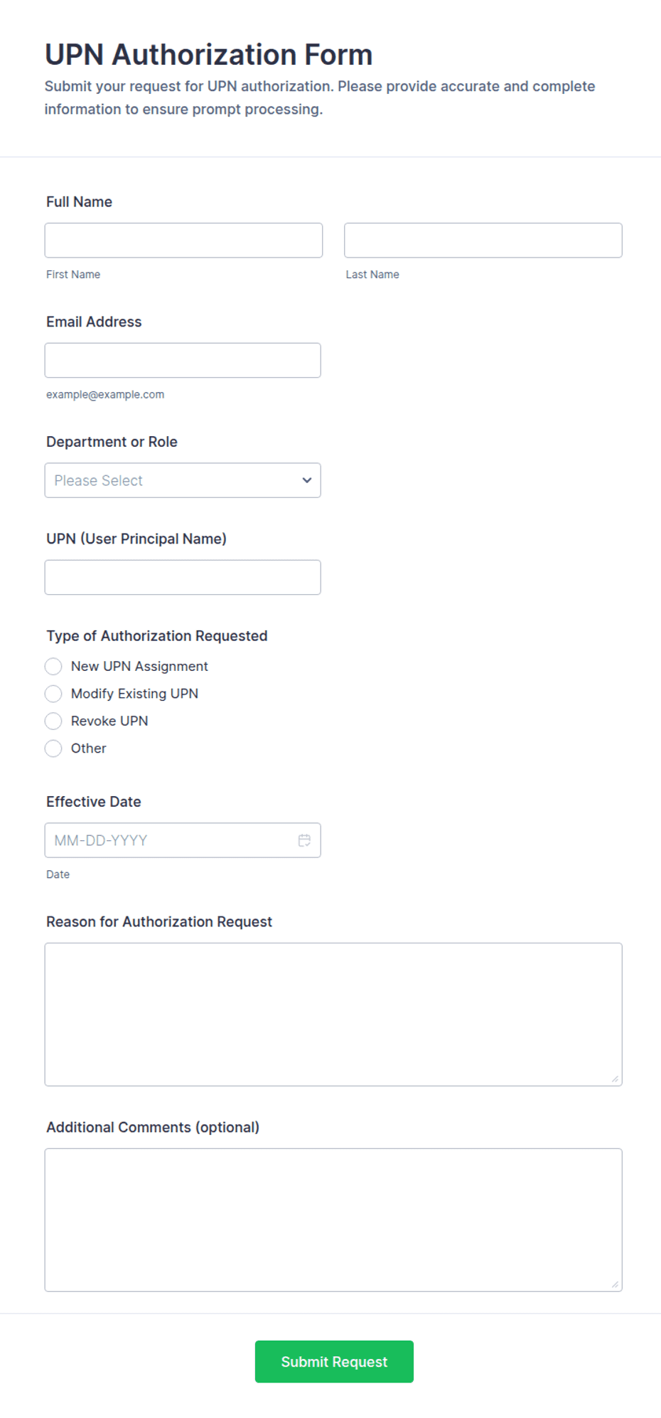UPN Authorization Form Template | Jotform