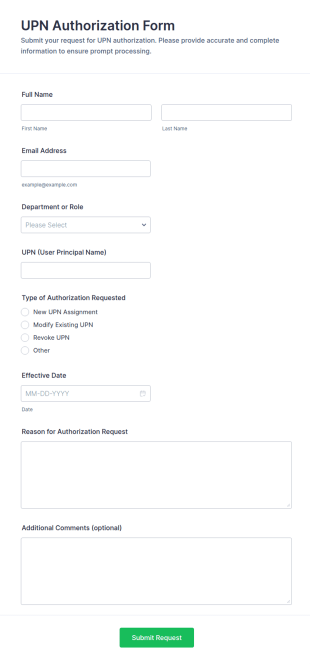 UPN Authorization Form Template