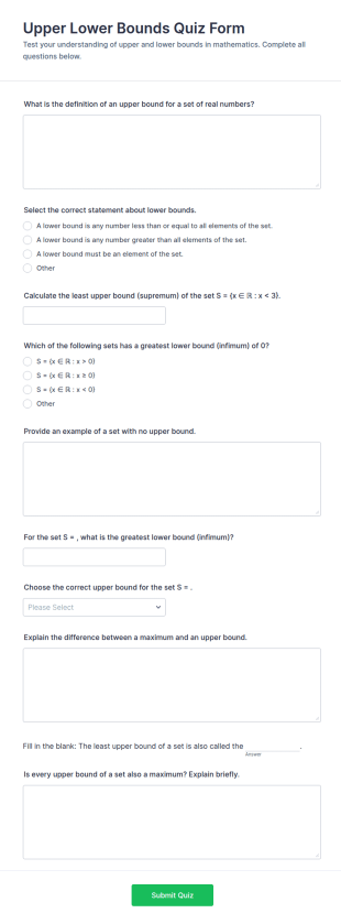 Upper Lower Bounds Quiz Form Template