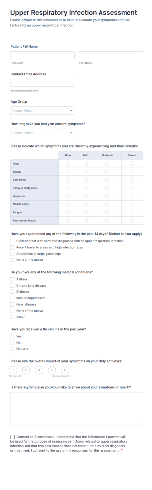 Upper Respiratory Infection Assessment Form Template