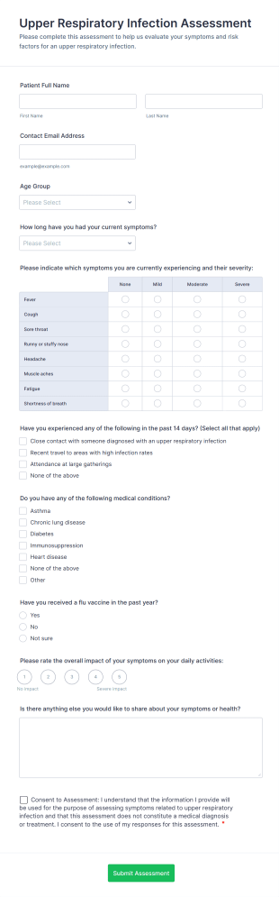 Upper Respiratory Infection Assessment Form Template