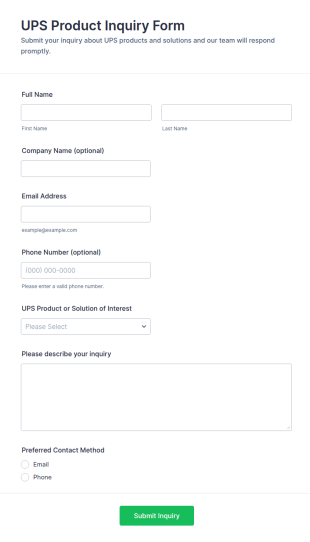 UPS Product Inquiry Form Template