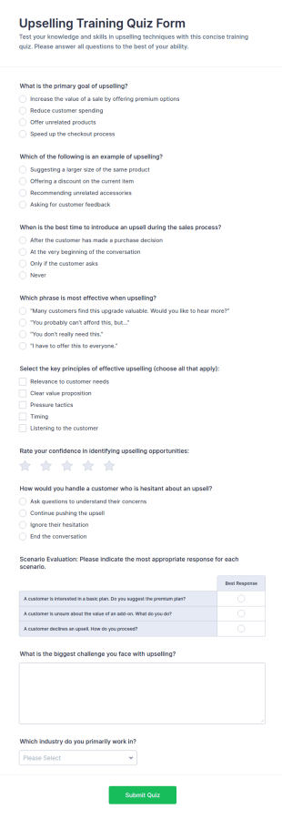 Upselling Training Quiz Form Template